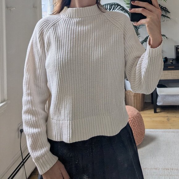 100% Cotton Shaker Stitch Sweater in Bone White - XS Crop - Picture 7 of 7